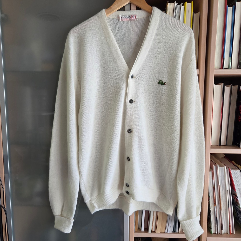 Vintage Izod Lacoste Cardigan Sweater Mens XL Off White Cream Orlon USA Made